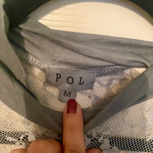 POL charcoal long lace bell sleeve boho overlay top size M - Picture 4 of 9